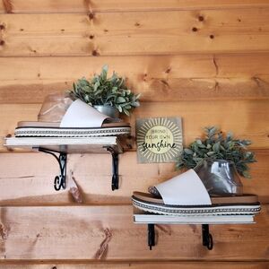 White Mt. Mountain Bronte Slide On Faux Leather Sandal Studs Platform Shoe Sz 11